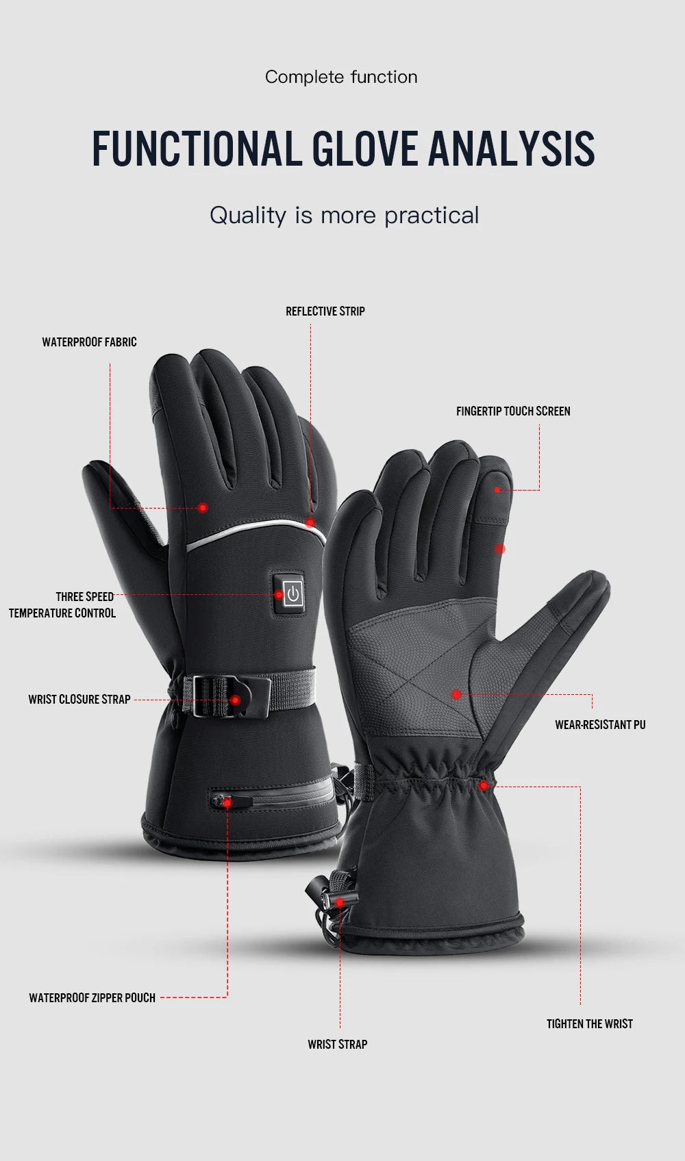 Rechargeable Heated Gloves – 3 Heat Levels & Waterproof Design