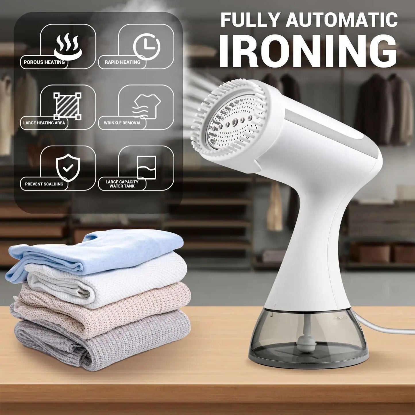 Portable Garment Steamer — Wrinkle Free Clothes in 3 Minutes