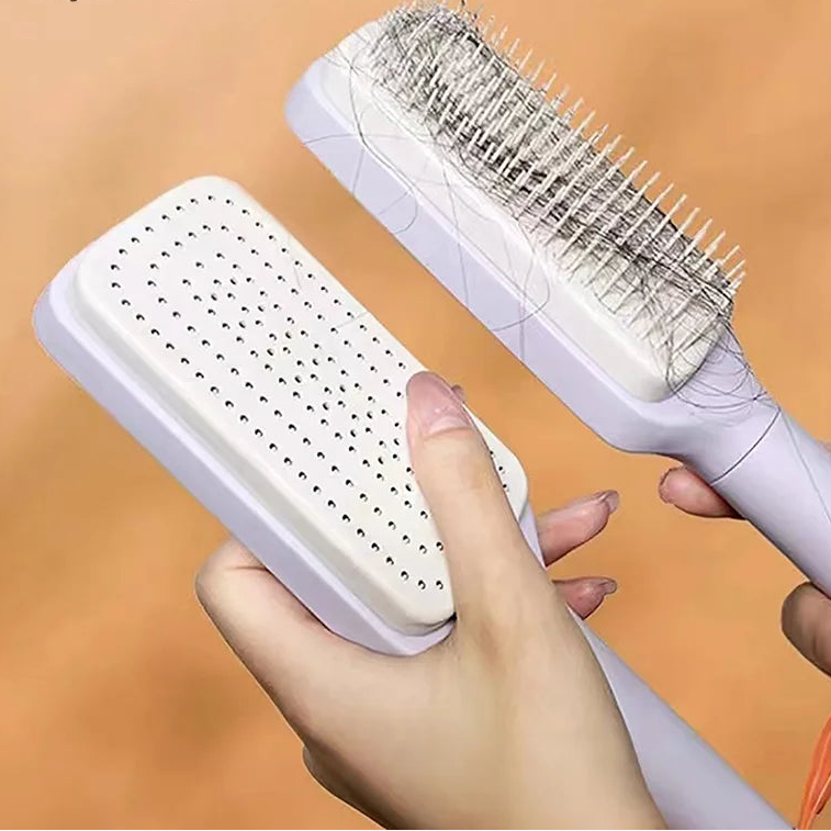 Self Cleaning Hairbrush — One Click Anti Static Scalp Massage Comb