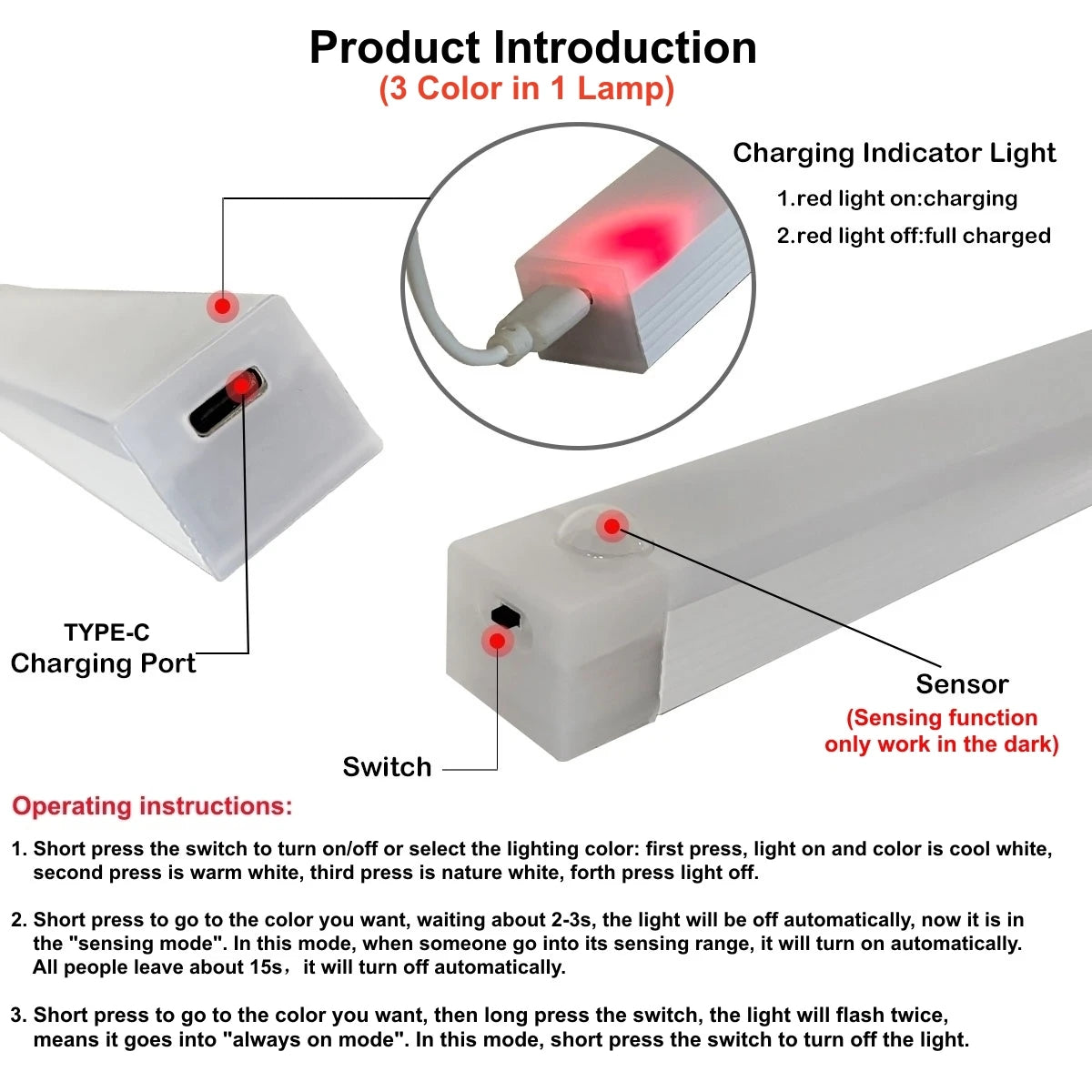Motion Sensor LED Bar Light — USB Rechargeable Wireless Cabinet Light