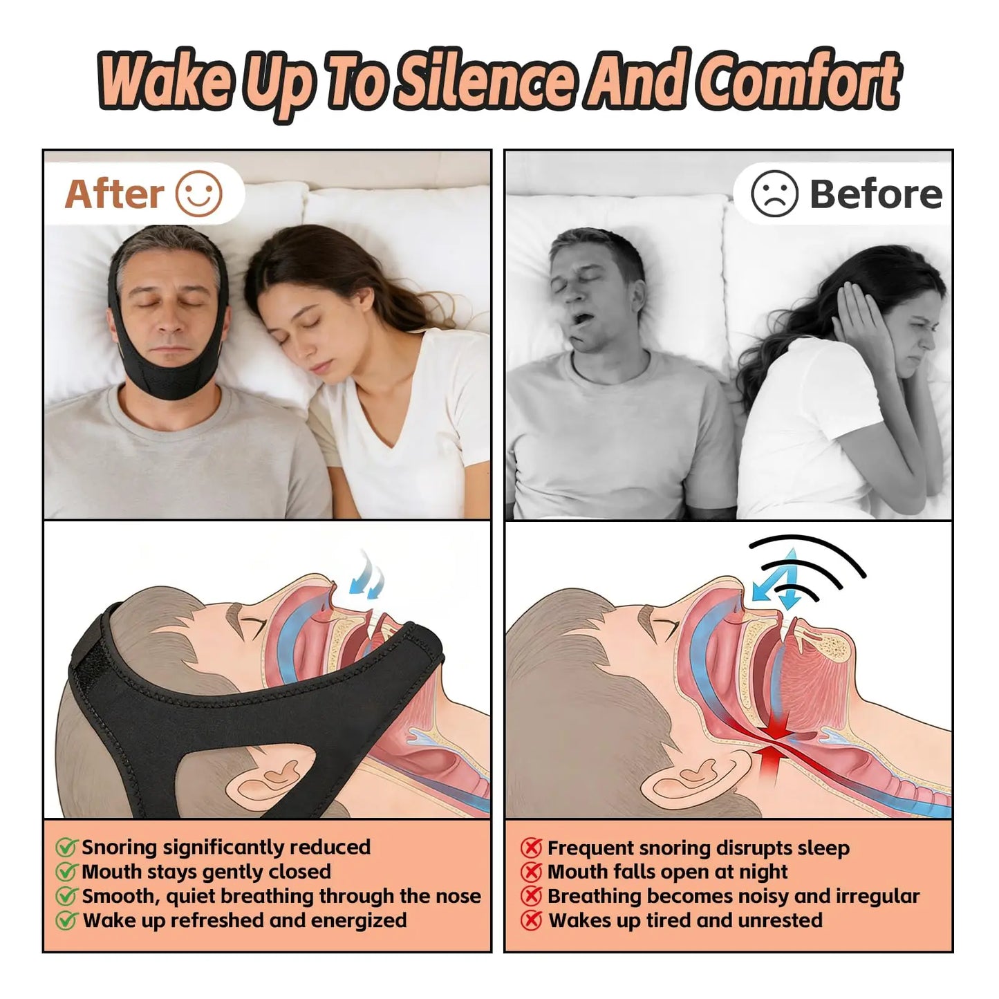 Anti-Snoring Chin Strap — Jaw Support for Quiet Restful Sleep