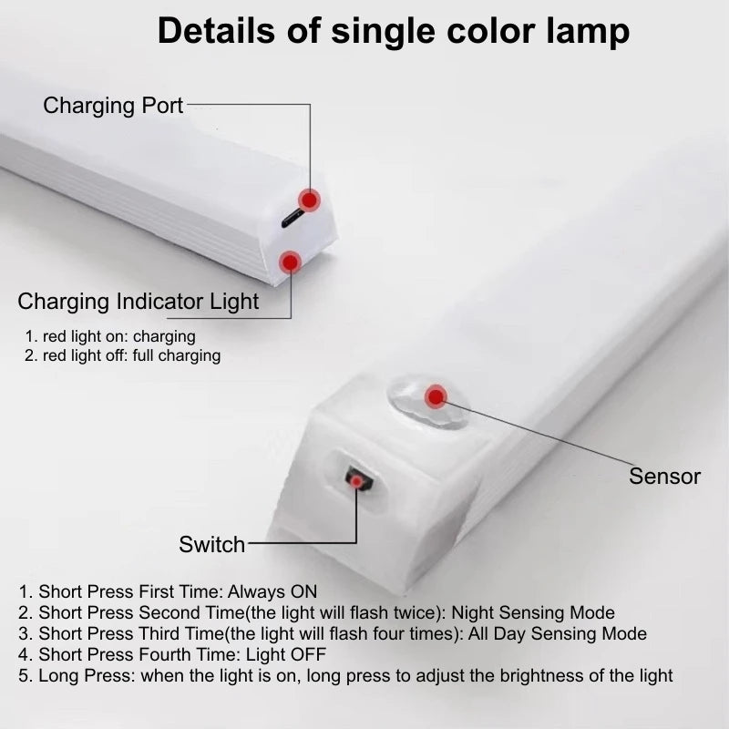 Motion Sensor LED Bar Light — USB Rechargeable Wireless Cabinet Light