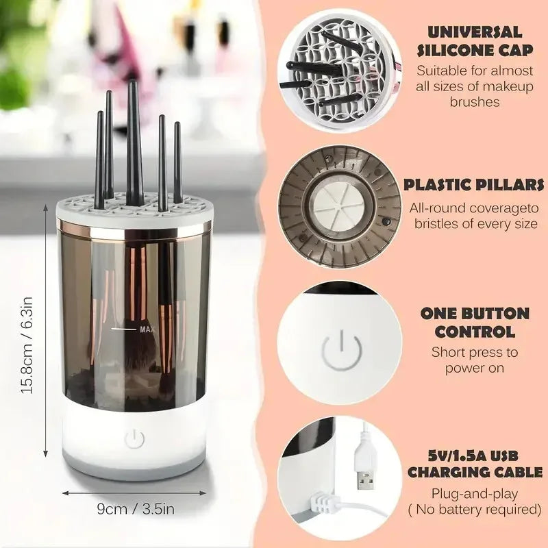 Electric Makeup Brush Cleaner — USB Spinner for All Brush Sizes