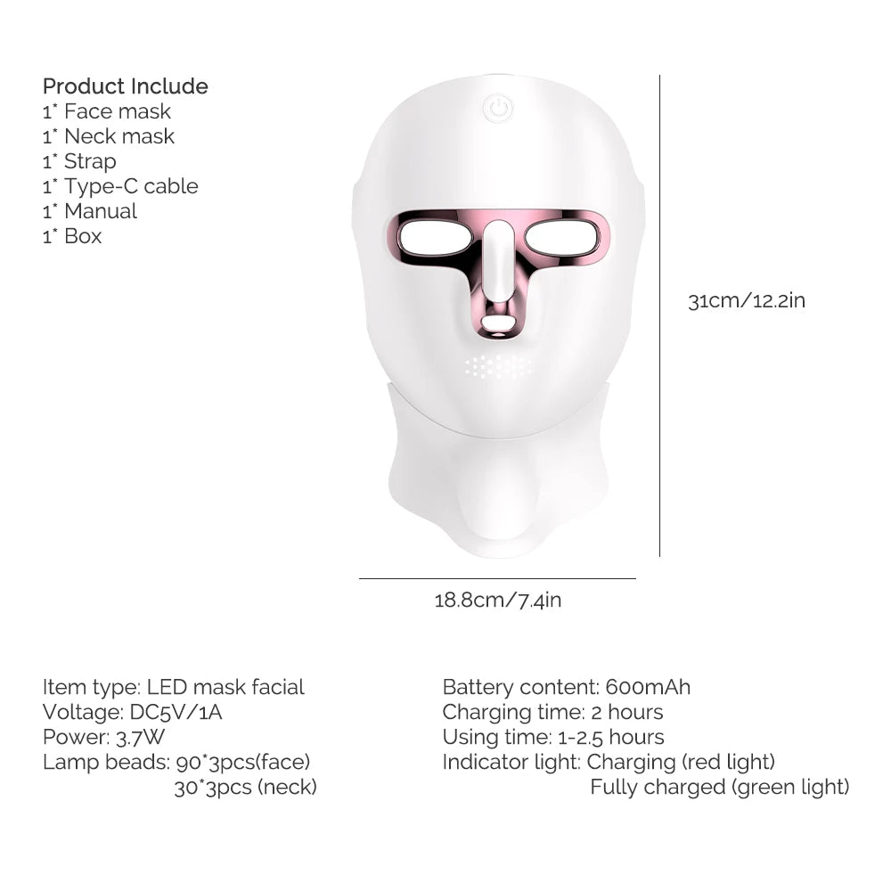 7 Color LED Face & Neck Mask — Photon Skin Rejuvenation Therapy