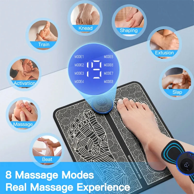 Electric Foot Massager Pad — EMS Therapy with 8 Modes