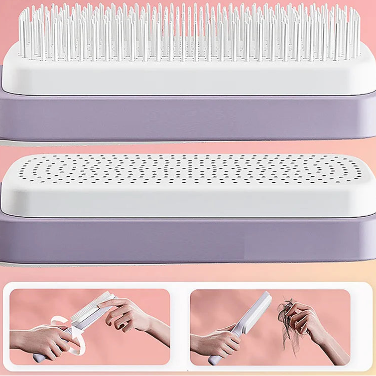 Self Cleaning Hairbrush — One Click Anti Static Scalp Massage Comb